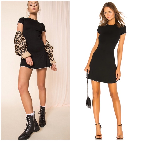 superdown Dresses & Skirts - Superdown London Lettuce Trim Mini Dress in Black And White Sz M Short Sleeve